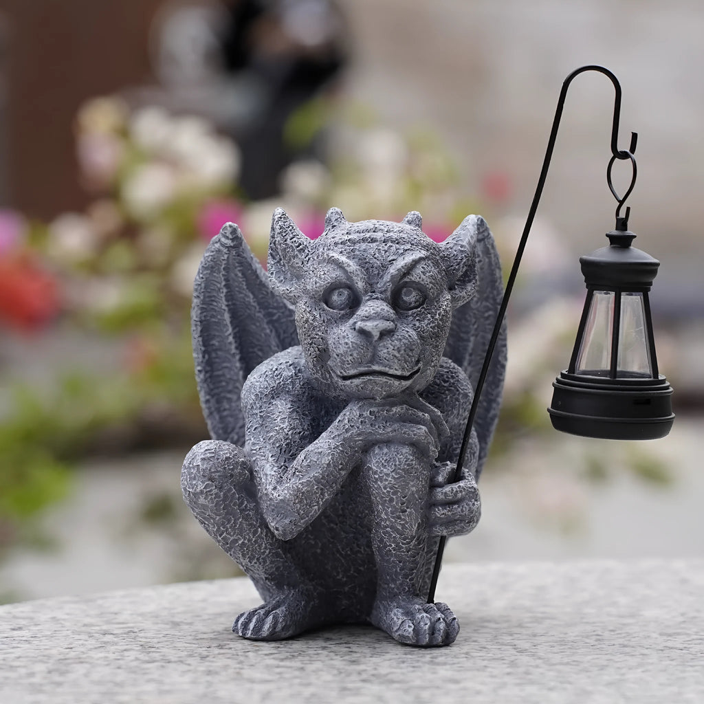 Creative stone statue ghost solar decoration resin American style garden lamp 17x13x21cm