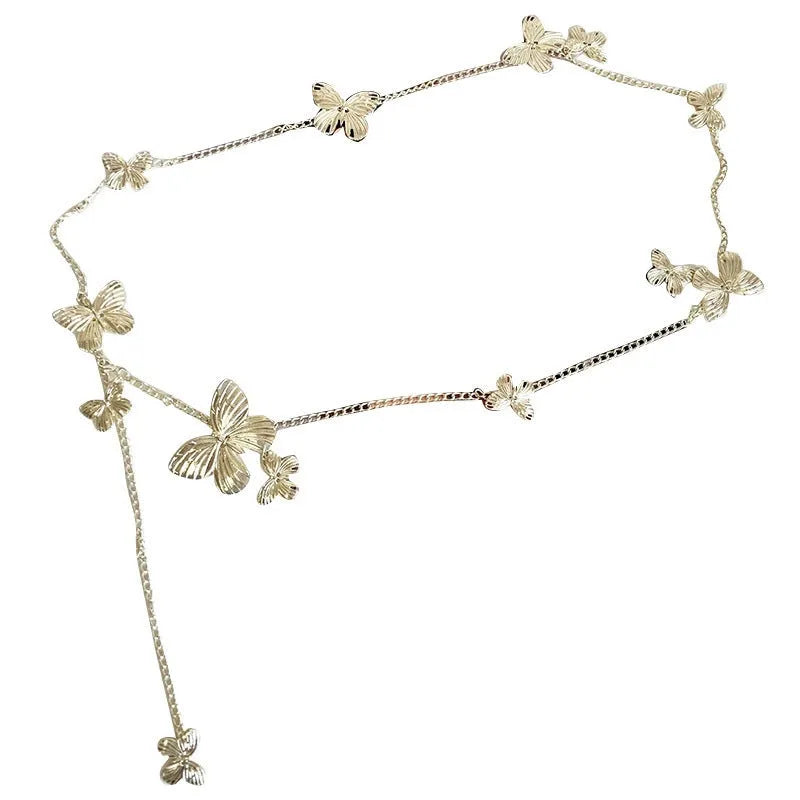 Golden butterfly alloy waist chain showing 104cm length and 40cm width measurement