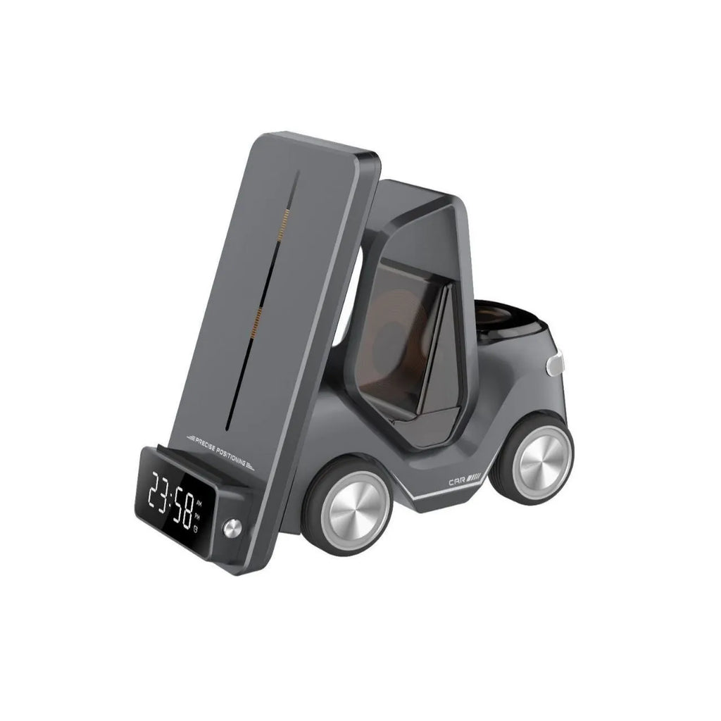 15W wireless charging bracket in grey, white, yellow or orange colours showing three devices charging simultaneously