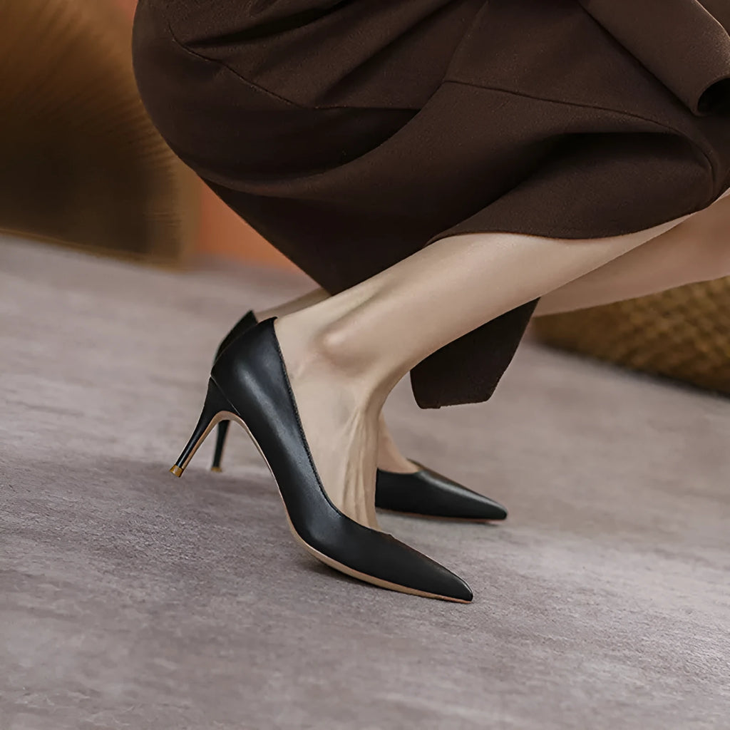 French Pointed High Heel Shoes Black Work Temperament Wide Feet Microfiber Stiletto Heels 6-8CM Court Pumps for Women Office Party Simple Style
