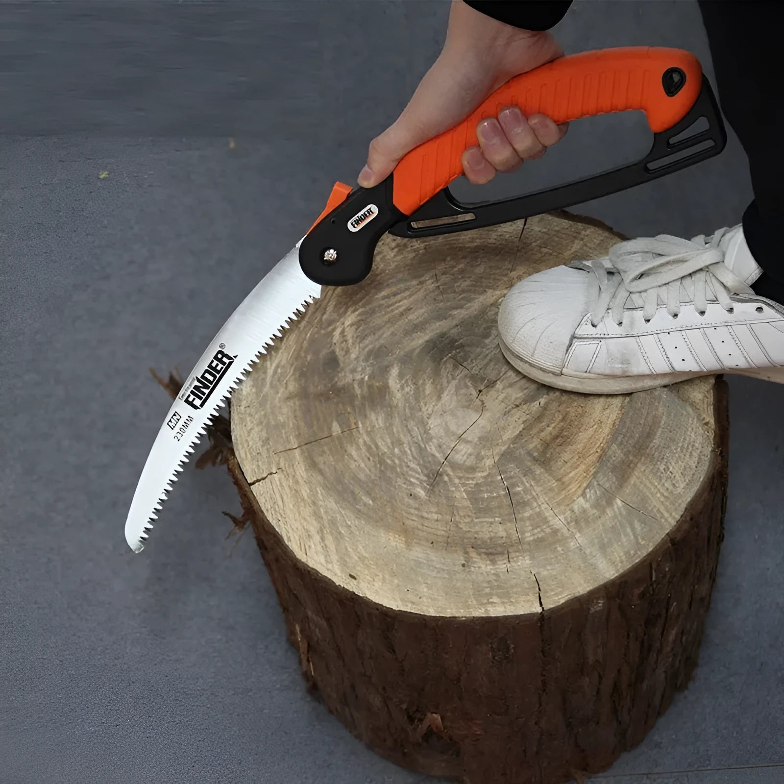 9-inch folding garden hand saw with black TPR rubber grip and silver steel blade shown both open and closed.