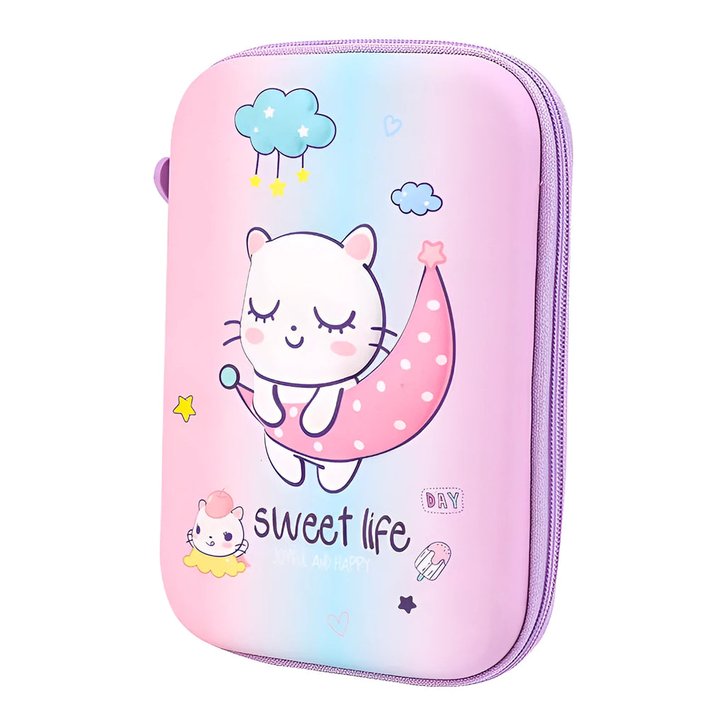 Canvas pencil case with large capacity and cute rabbit cartoon print, square shape for school use