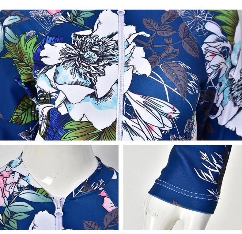 One-piece boxer diving suit with nylon fabric and printed pattern in yellow flowers for swimming