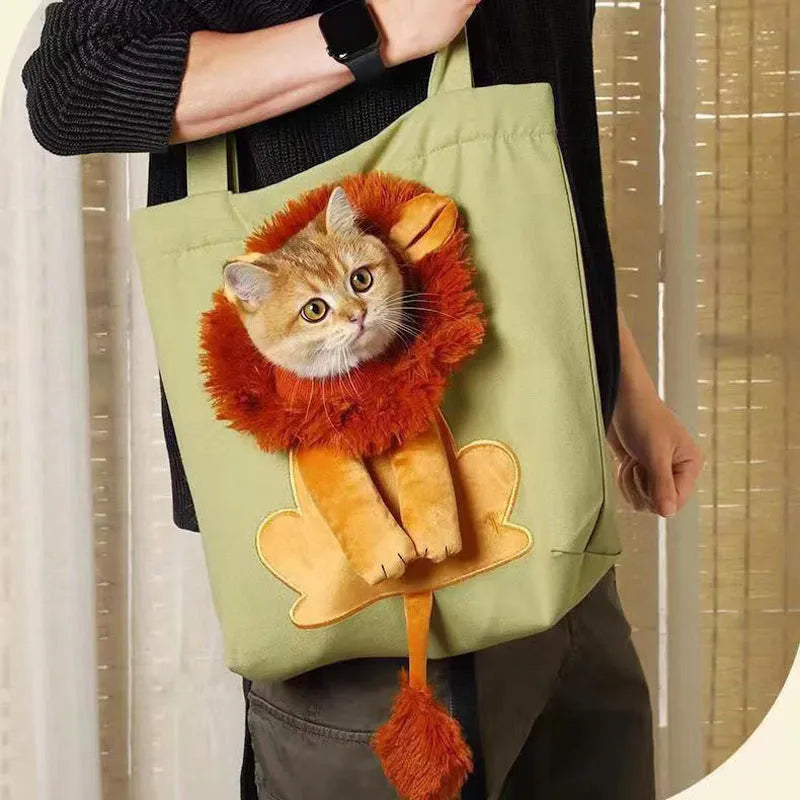 Canvas shoulder pet carrier bag with cartoon print for small cats and dogs