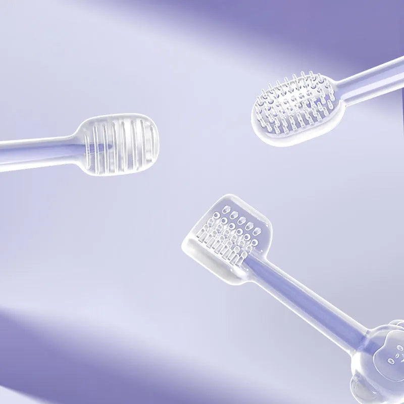Purple flexible silicone toothbrush for cleaning dog and cat teeth