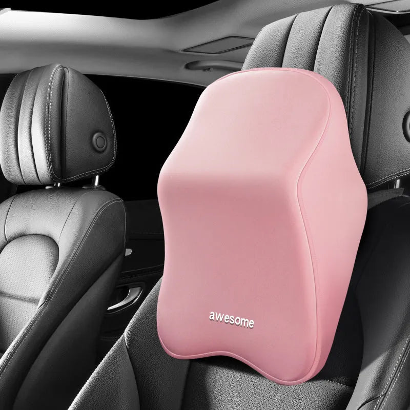 Car memory foam lumbar pillow set with headrest and waist rest in geometric pattern, black colour option