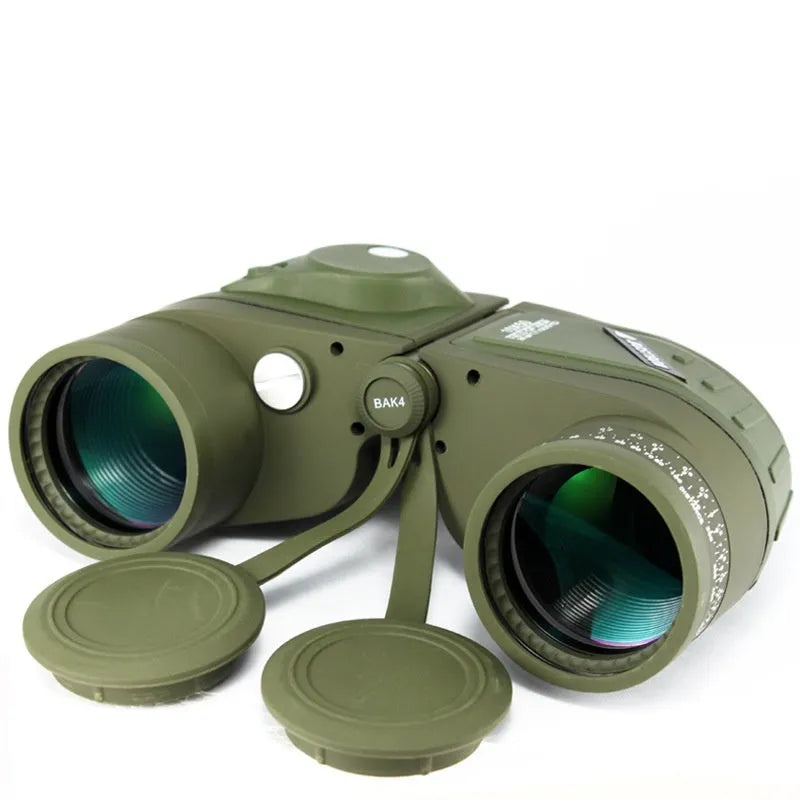 10x50 binocular telescope with compass in army green for outdoor navigation