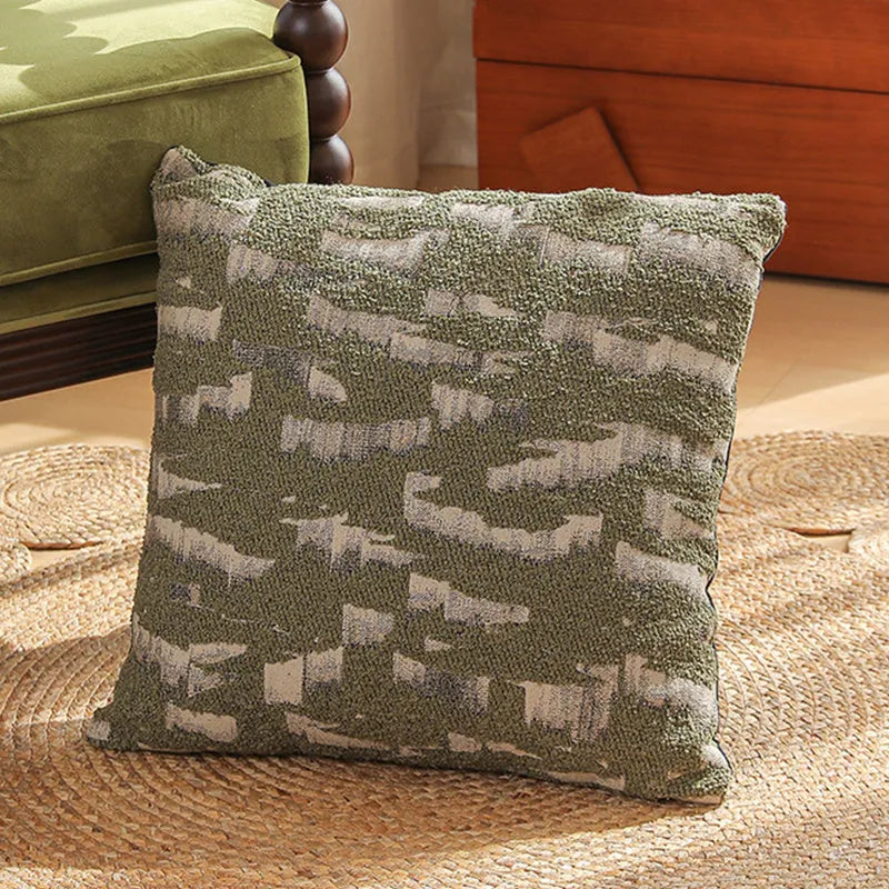 45x45cm square jacquard cushion cover with woven botanical floral pattern in retro Nordic style.
