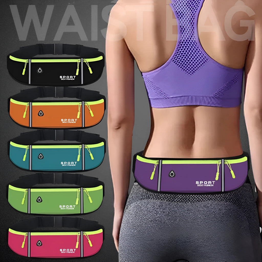 Waterproof Oxford cloth outdoor exercise running belt bag in fluorescent green with anti-theft pocket and adjustable waist strap