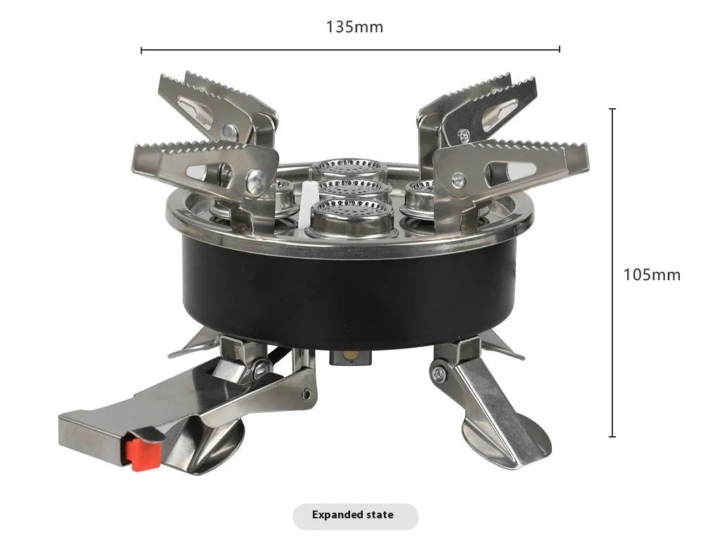 Silver portable split camping stove with stainless steel construction and 100cm hose
