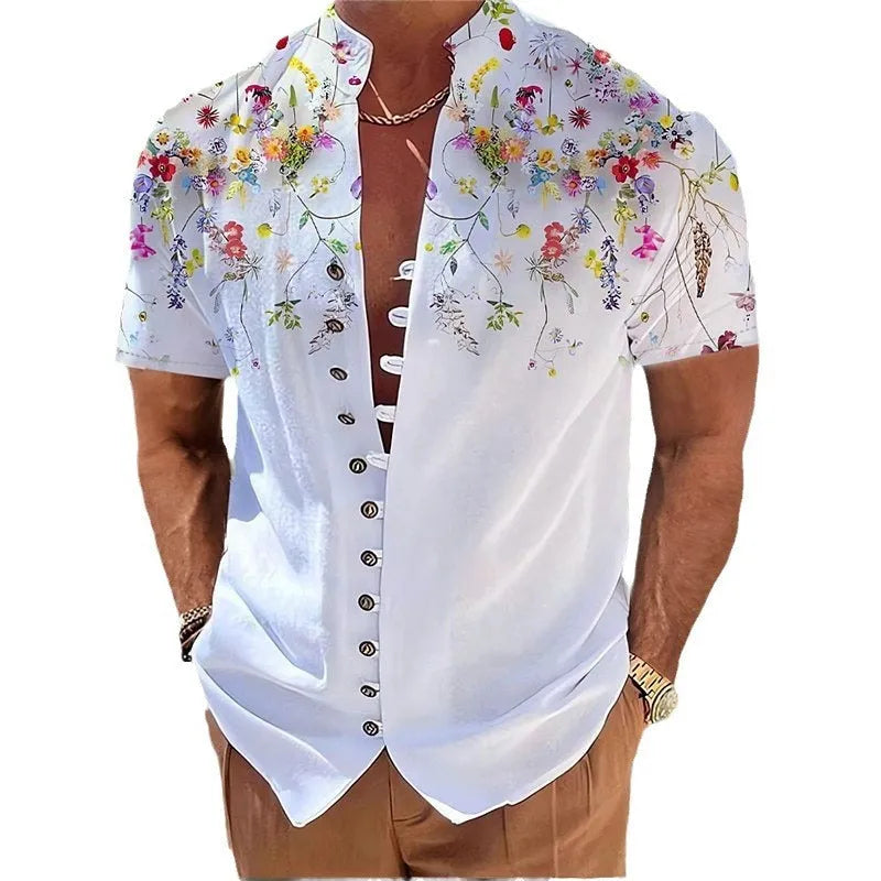 Geometric 3D printed short sleeve youth casual floral shirt in polyester blend, regular fit, available in multiple colours