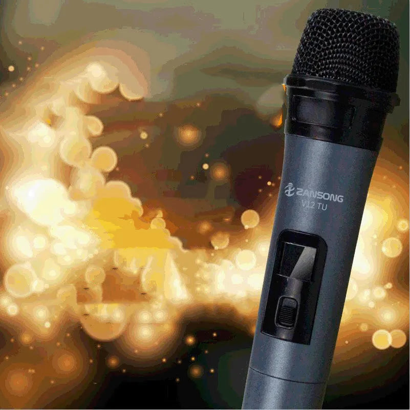 Black wired dynamic handheld microphone with USB receiver and audio cable