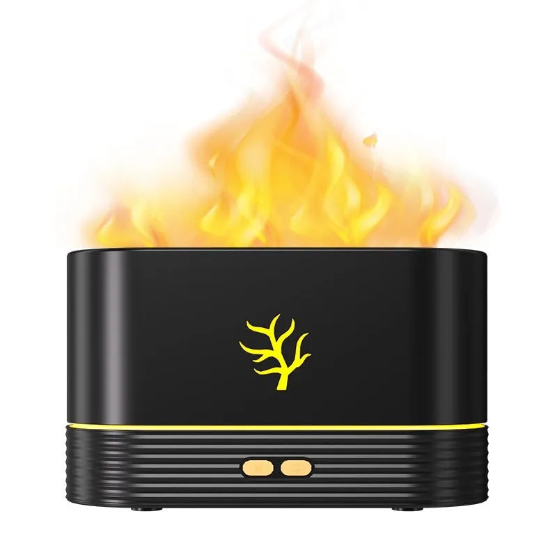 White USB flame humidifier with LED flame effect and fog for home decor