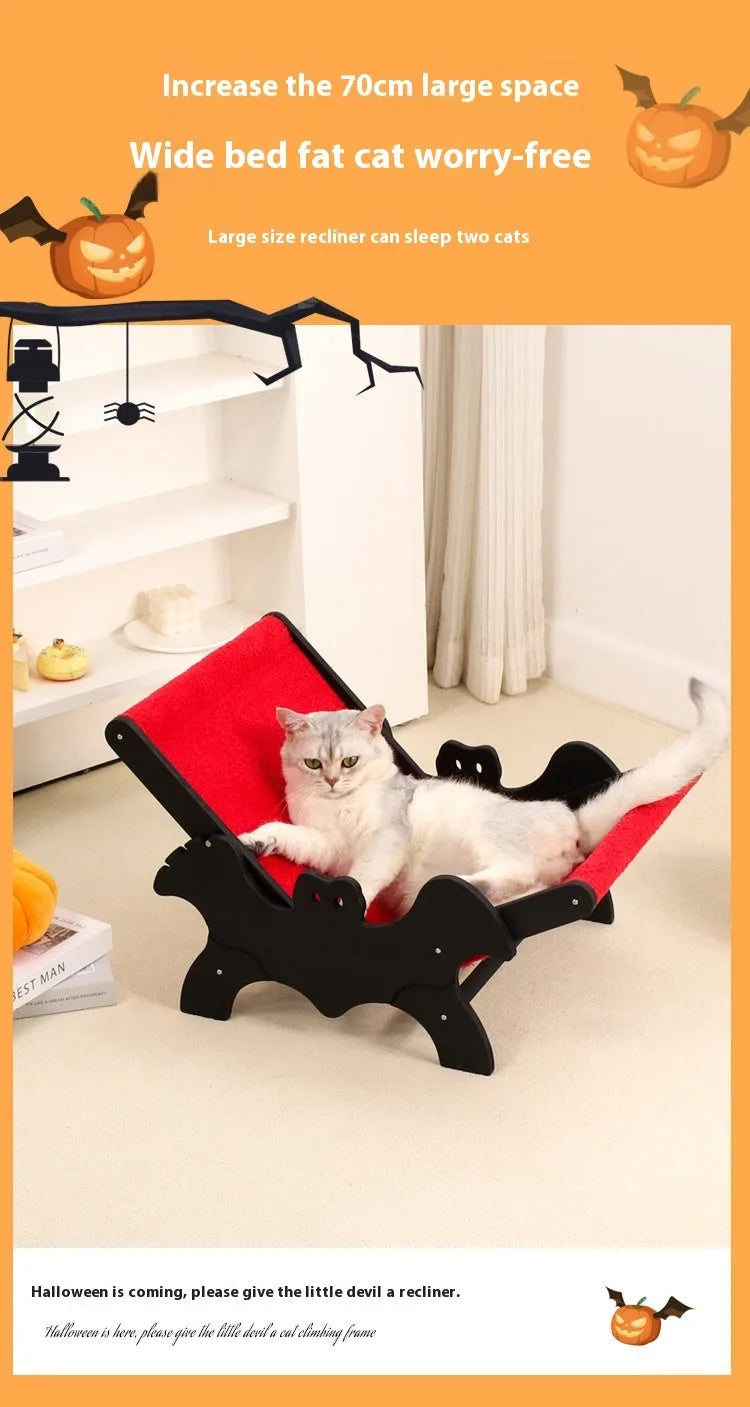 Wooden cat recliner bed in black and red Halloween colours, product specification MW-054