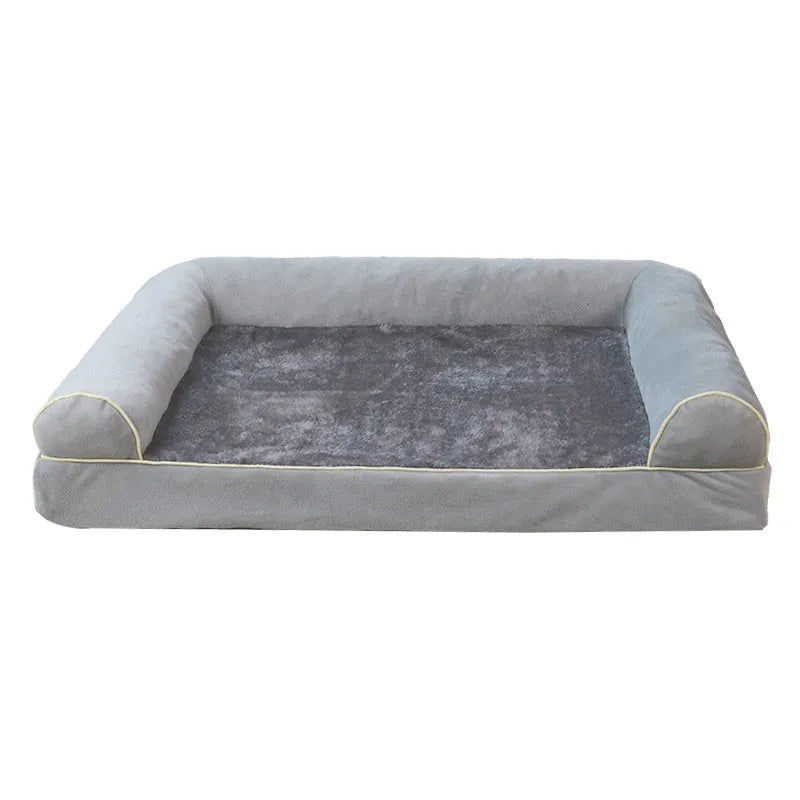 Square dog bed with sponge filling in blue colour showing breathable construction