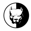 Black, white, and red reflective vinyl car sticker with a Bulldog superhero dog 'R' design, 12cm square.