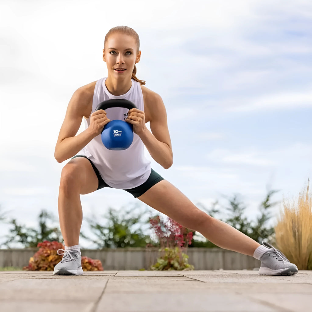 Solid cast iron dumbbell 10kg in blue colour for home strength training