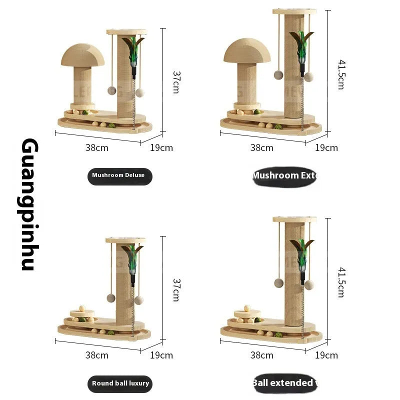 Solid wood cat scratching post with a turntable, shown in a basic style big flower variant.