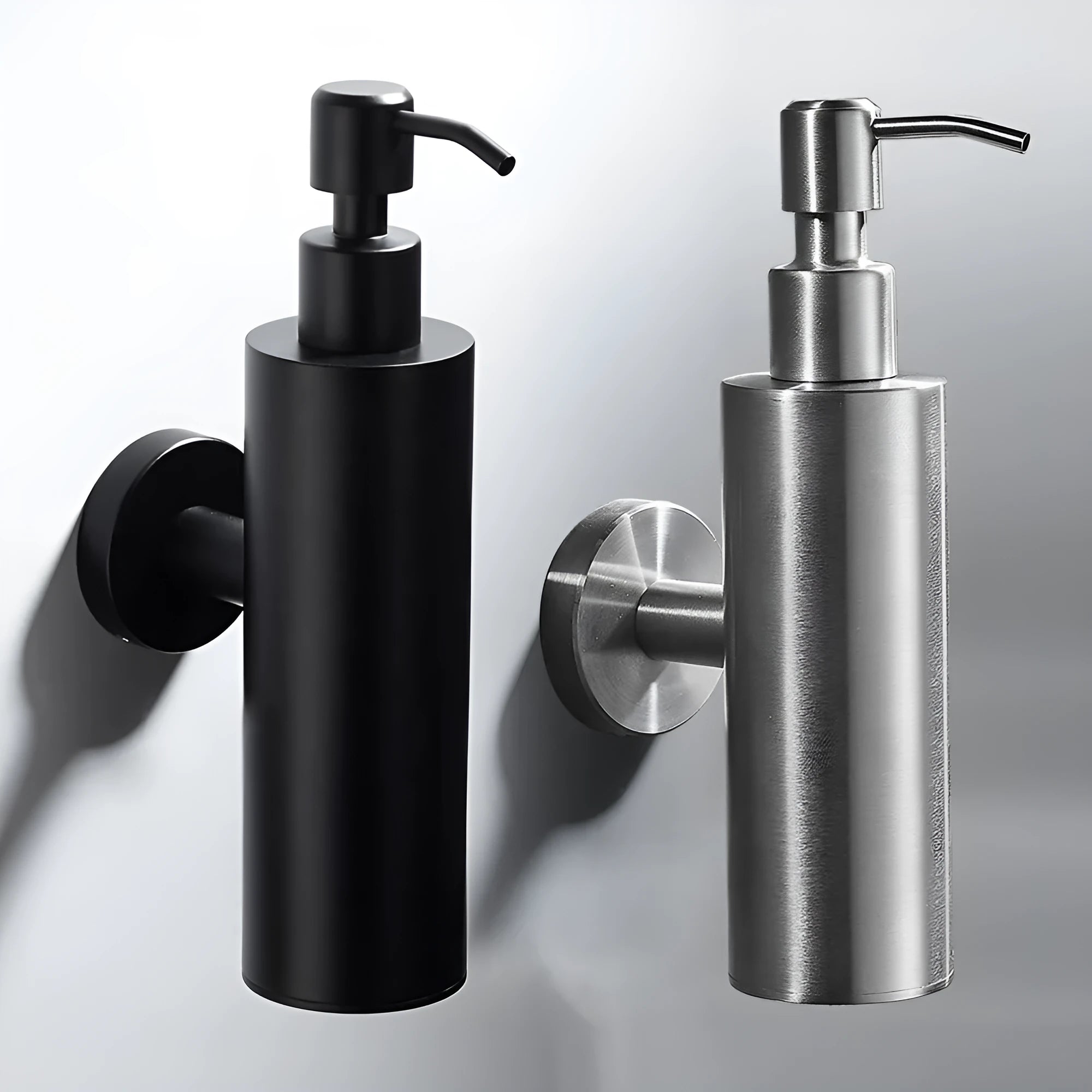 Wall mounted 304 stainless steel pendant lotion bottle with pump, 50x88x205mm, brushed finish