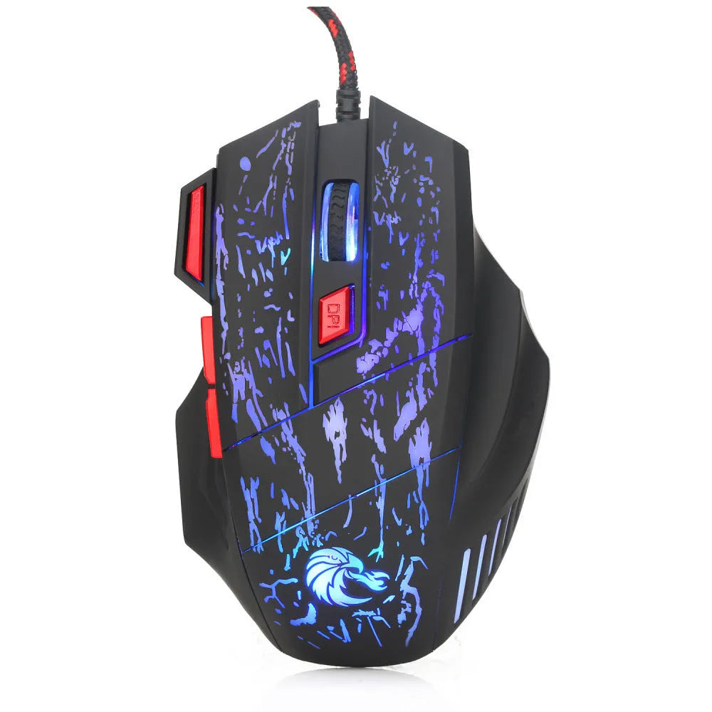 Water crack colourful luminous gaming mouse with USB cable and ergonomic design for desktop computers