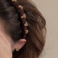 Red velvet hairband with crystal details, high-head non-slip design for ponytails.