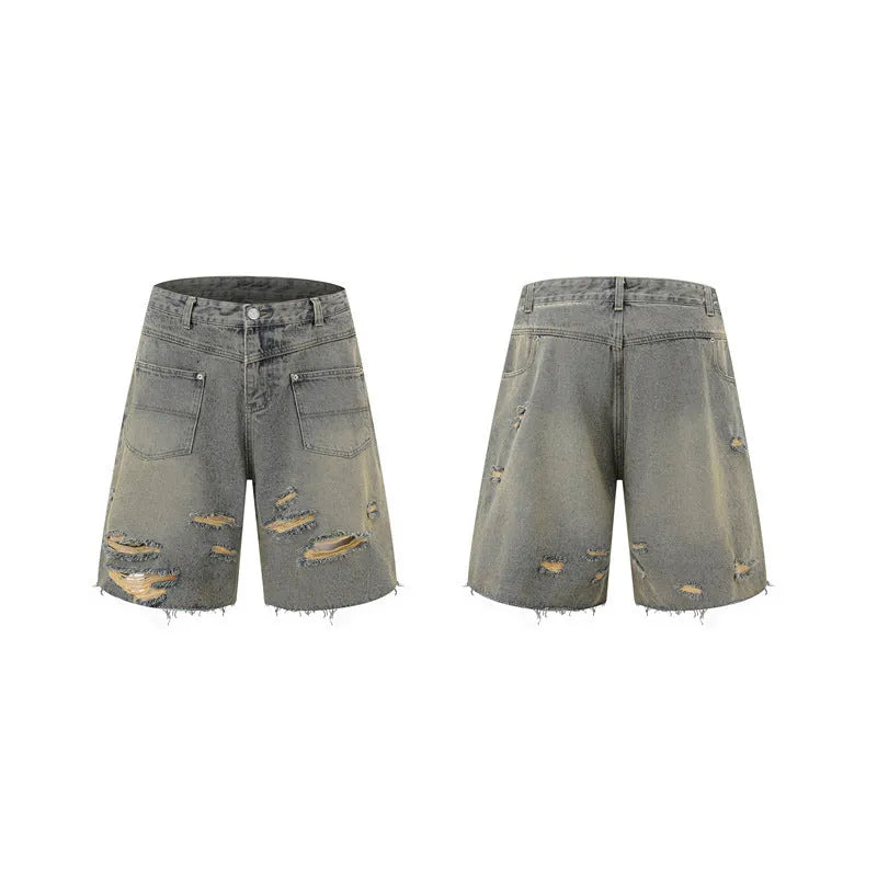 Denim overall suit two-piece set in black with short sleeve top and loose trousers, leisure style coordinated outfit
