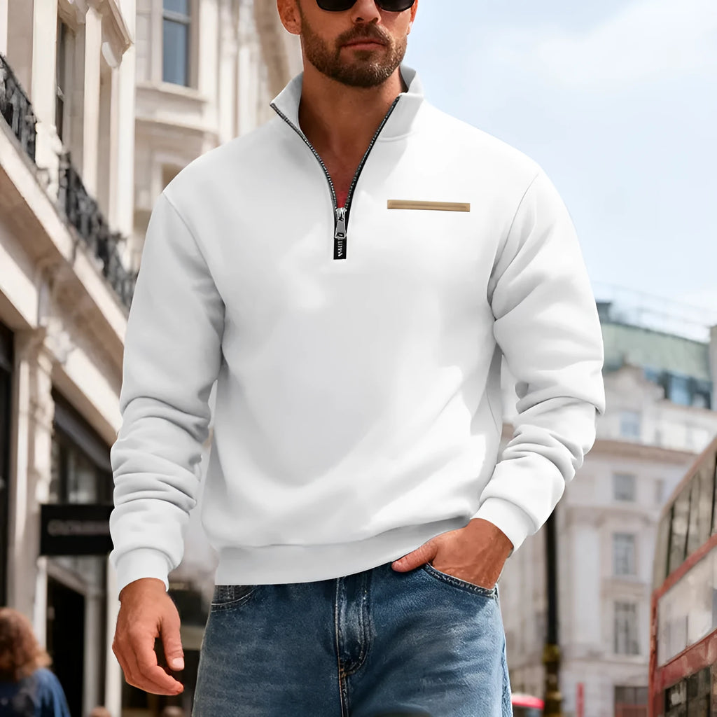 Men's warm stand collar contrast stripes sport sweatshirt in army green, loose fit polyester long sleeve
