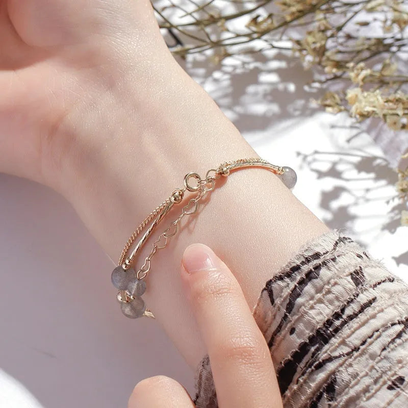 South Korean style crystal double copper tube bracelet with electroplated finish for women