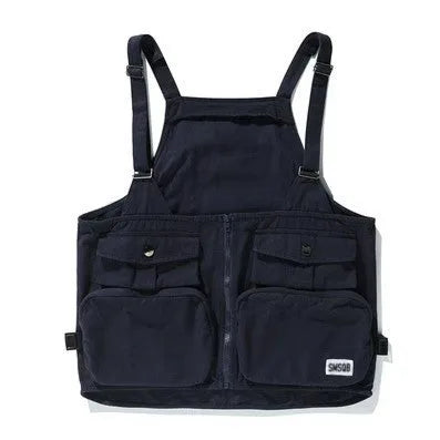 Trendy loose leisure waistcoat for teenagers in black polyester with bandage dress style