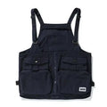 Trendy loose leisure waistcoat for teenagers in black polyester with bandage dress style