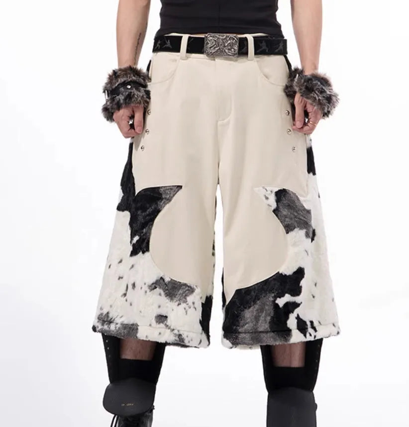 Stitching milk fiber fur cropped pants with personalised patterns in picture colour, available in sizes S to XL