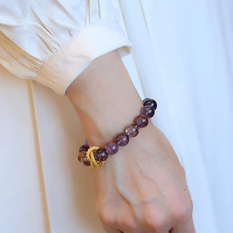 Purple ghost crystal bracelet 10mm beads unisex retro style Nine Purple good luck
