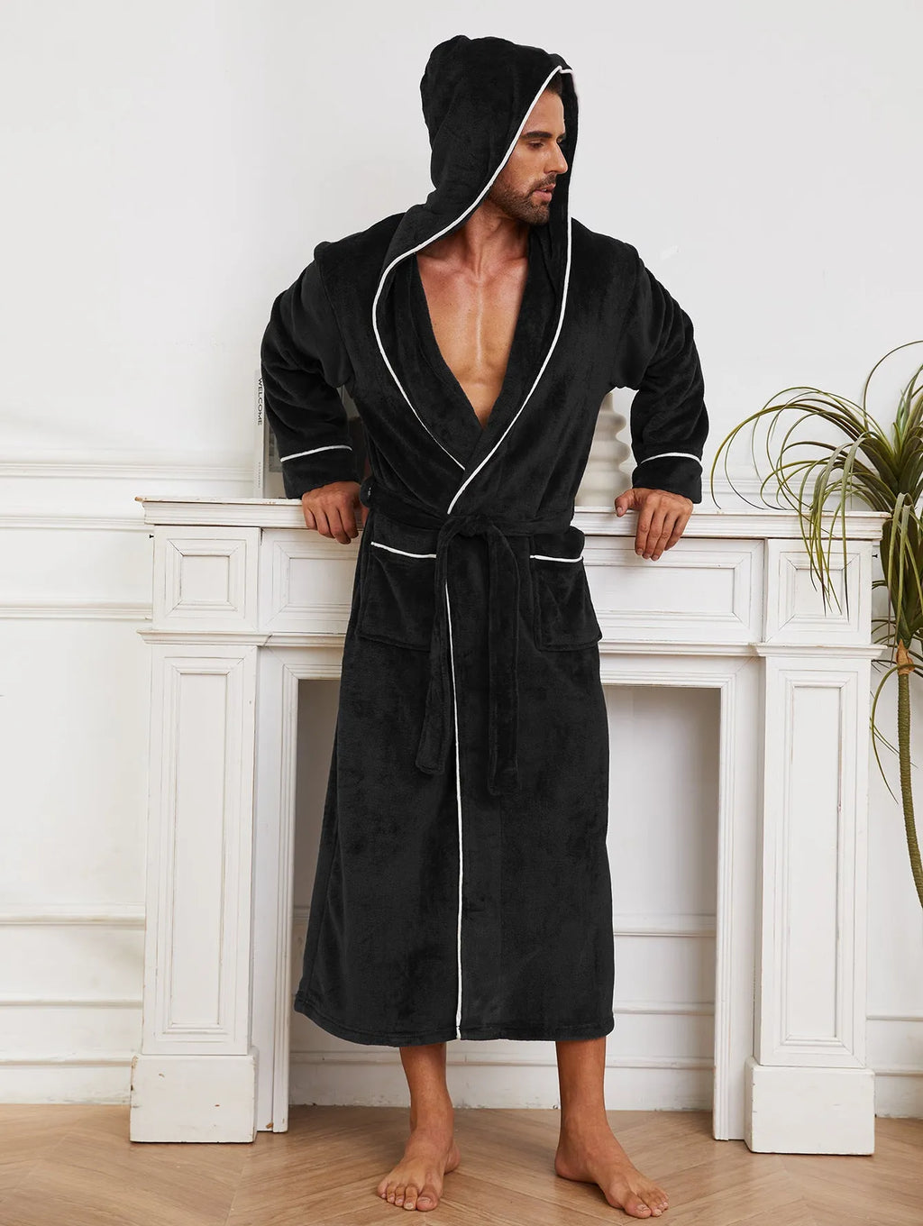 Fashion men's flannel bathrobe in light gray, unisex polyester fibre winter autumn robe