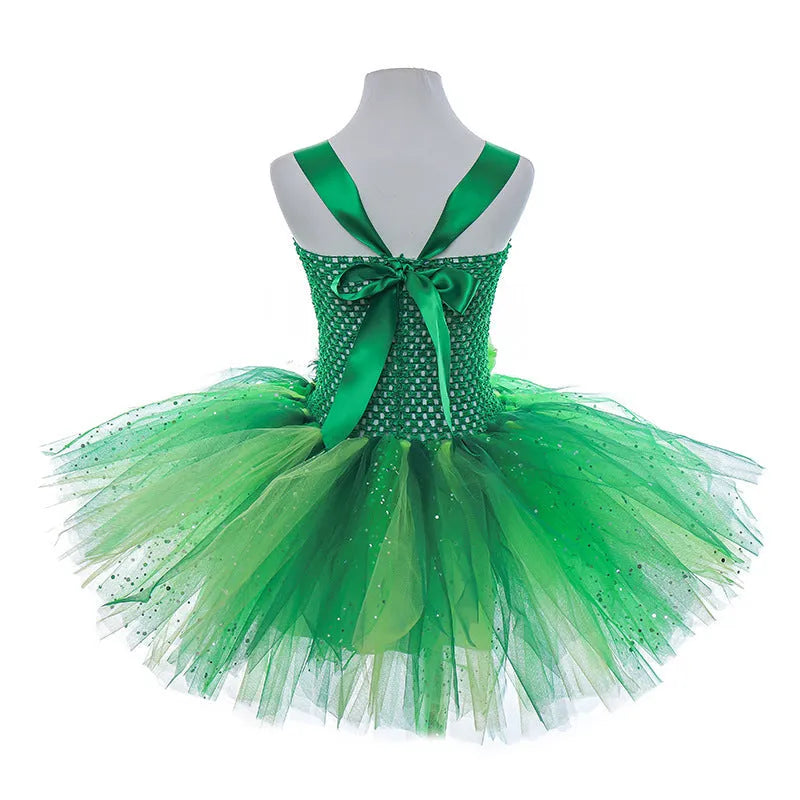 Children's sequined western princess dress with tulle pleated skirt in pink colour, front view