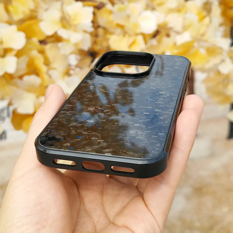 Gold foil carbon fiber forged grain phone case with magnetic suction for iPhone