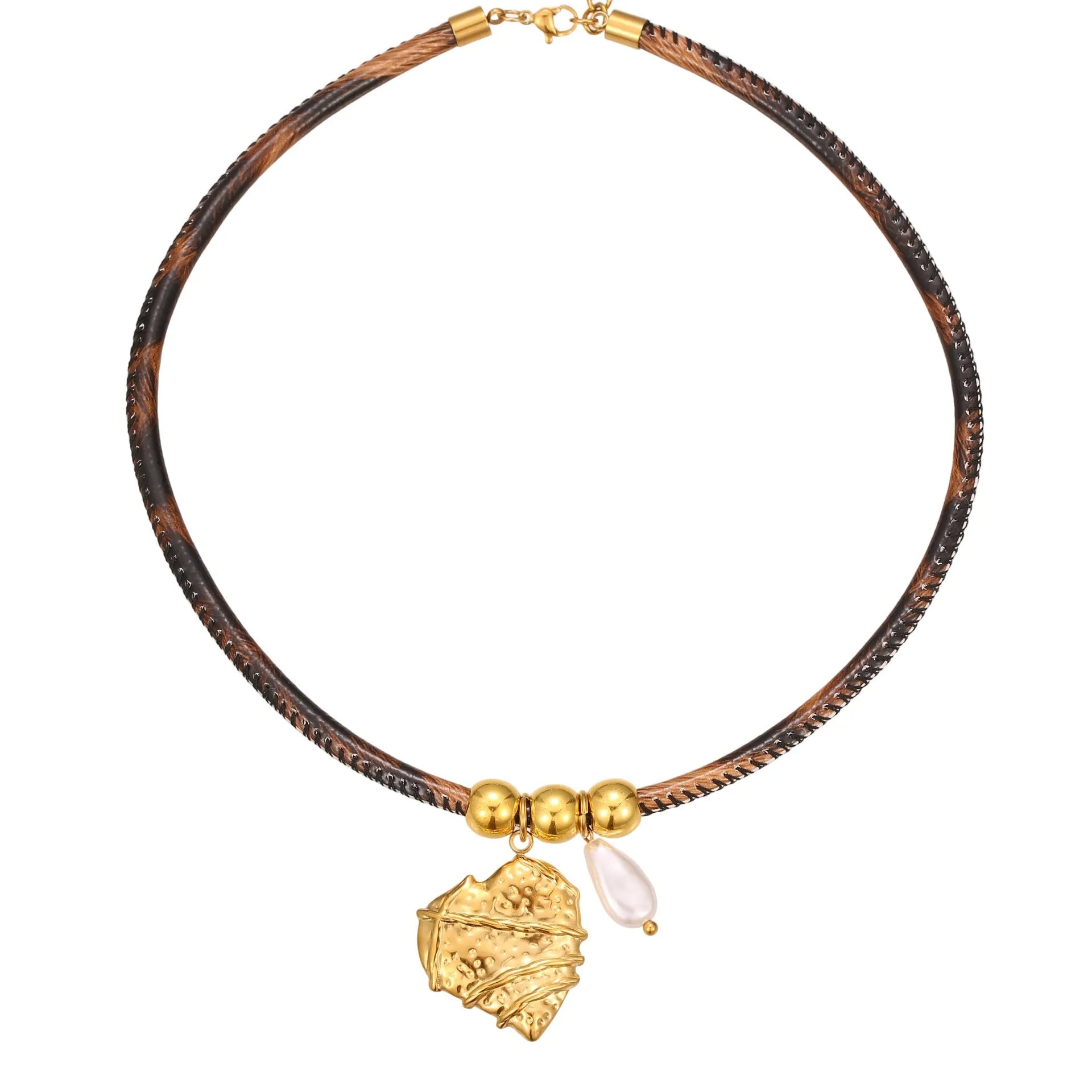 Women's geometric leopard necklace with stainless steel chain and 18K gold electroplated pendant
