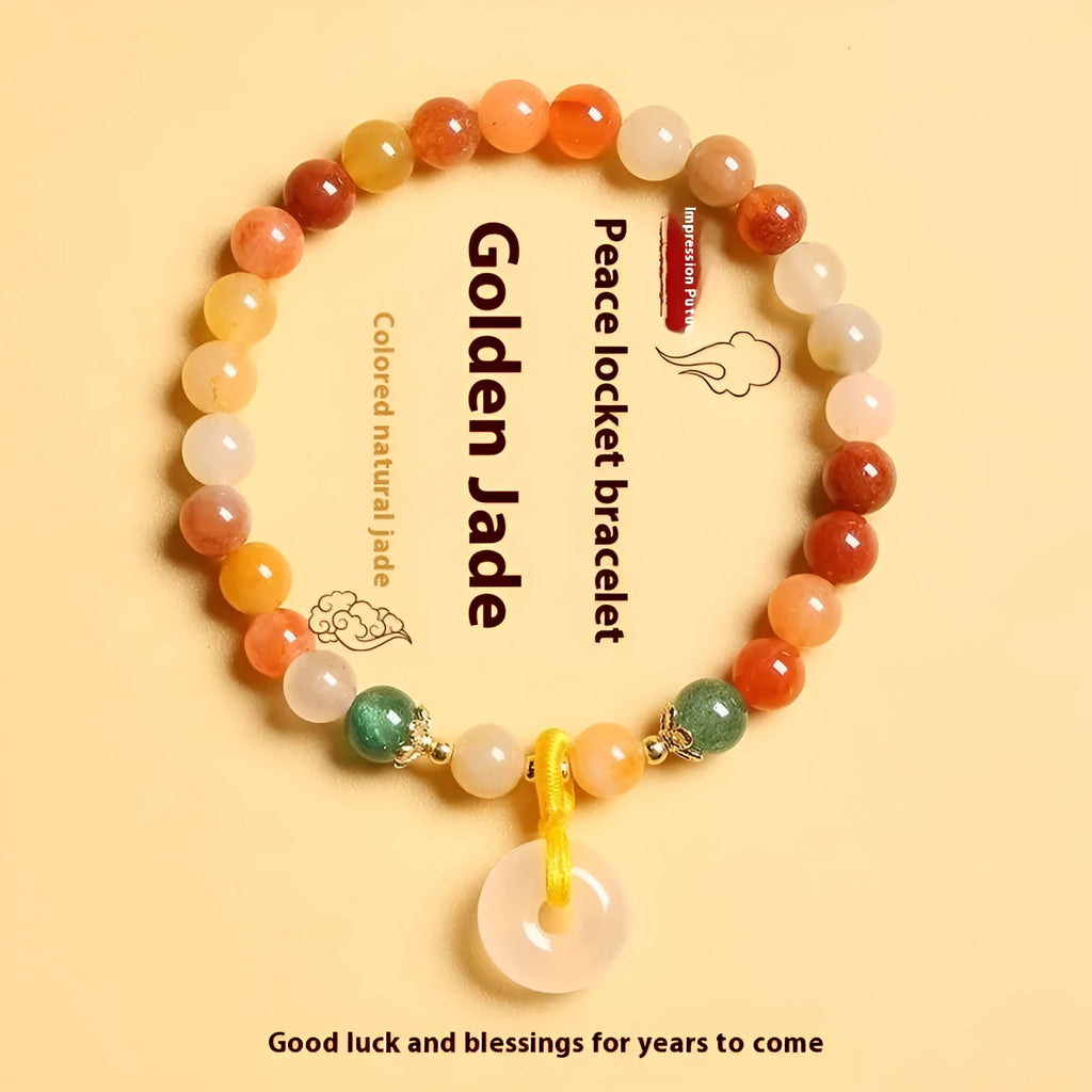 Handmade Chinese style bracelet with natural jinsi jade safety buckle and 6mm agate beads