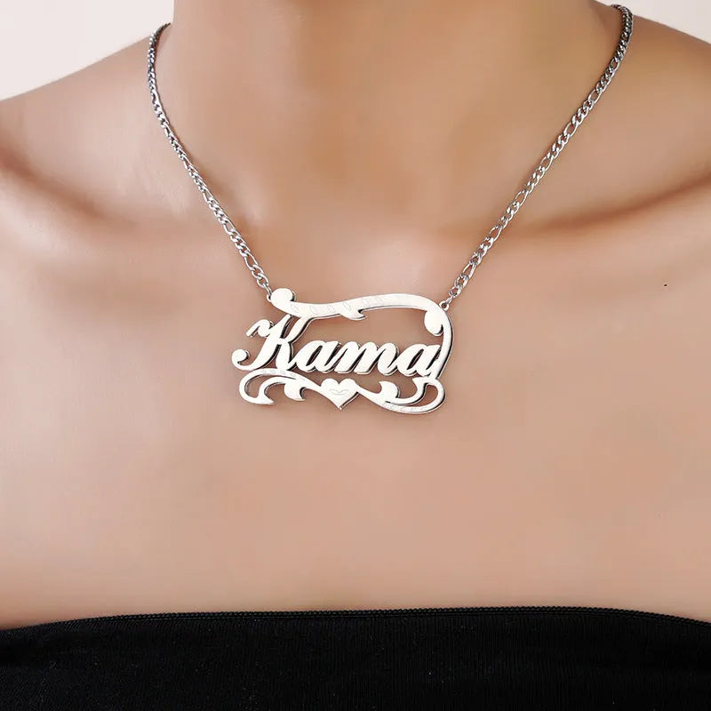 Double-layer wave heart necklace in gold and silver finishes, stainless steel, customisable with name or text