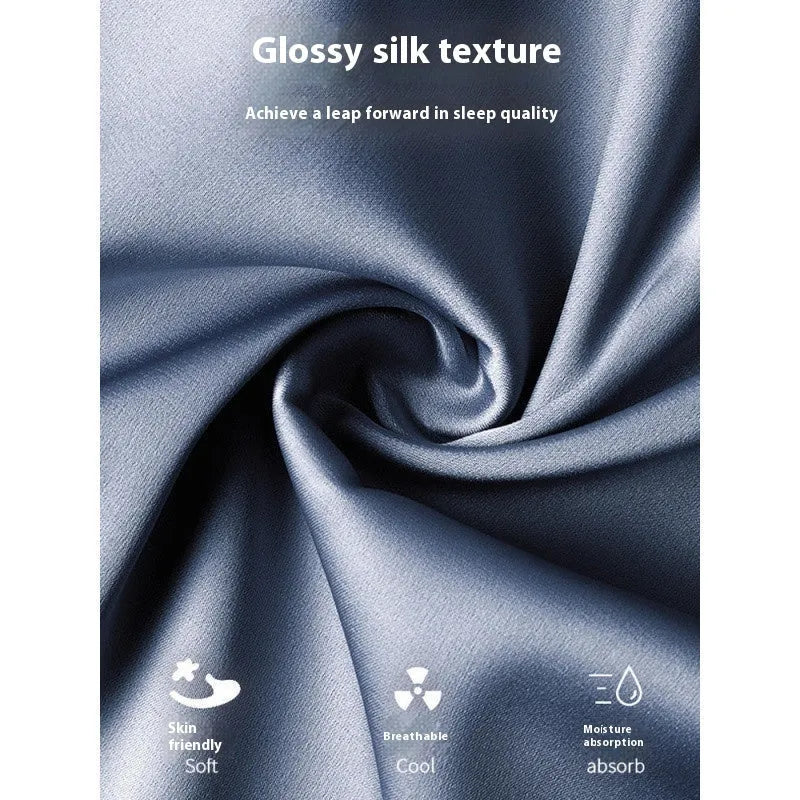 Men's ice silk three-piece home wear set in thin fabric, shown in champagne colour