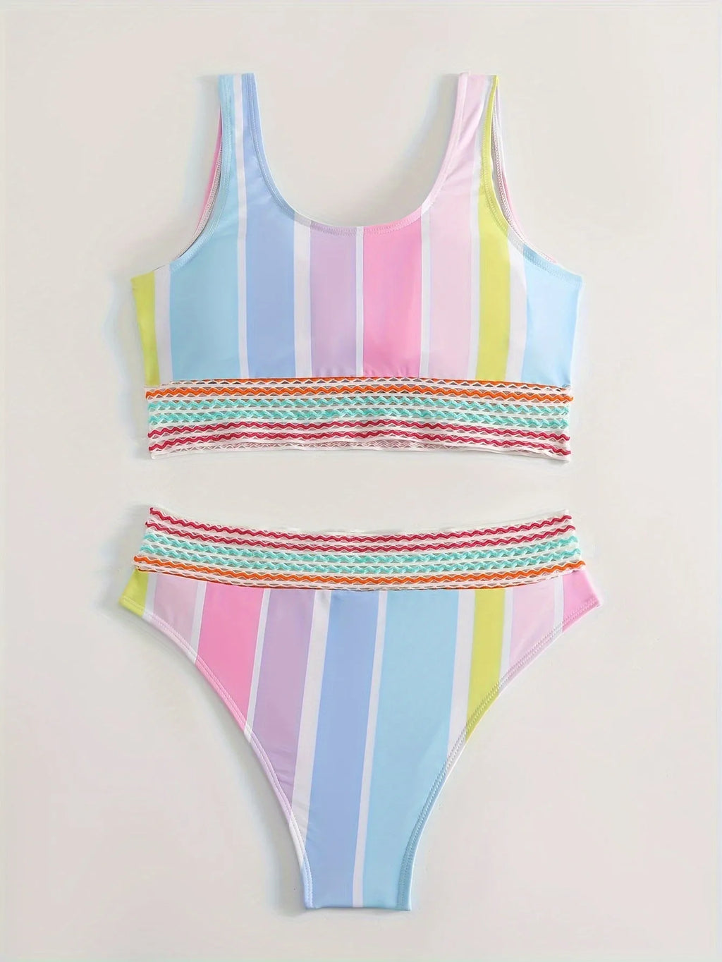 Women's striped bikini swimwear set with top and briefs for swimming and water sports
