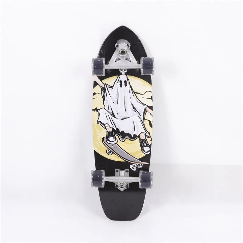 White 31-inch maple wooden street scooter on pavement