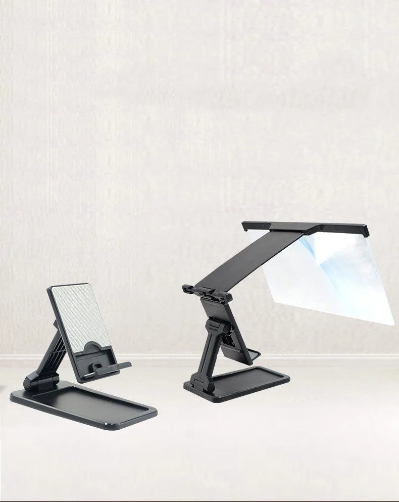 Black folding mobile phone screen amplifier with detachable phone holder magnifying smartphone display