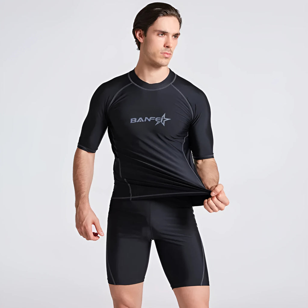 Men's quick-drying half sleeve swimsuit with separate top and pants for swimming and surfing