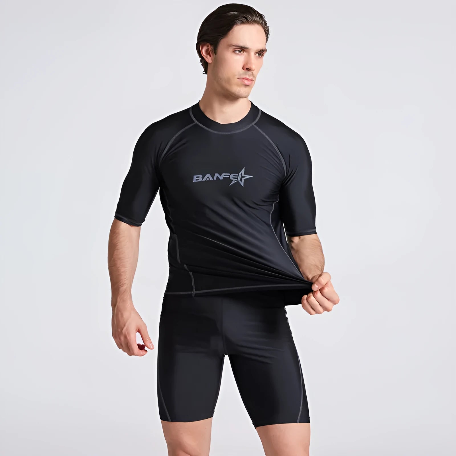 Men's quick-drying half sleeve swimsuit with separate top and pants for swimming and surfing