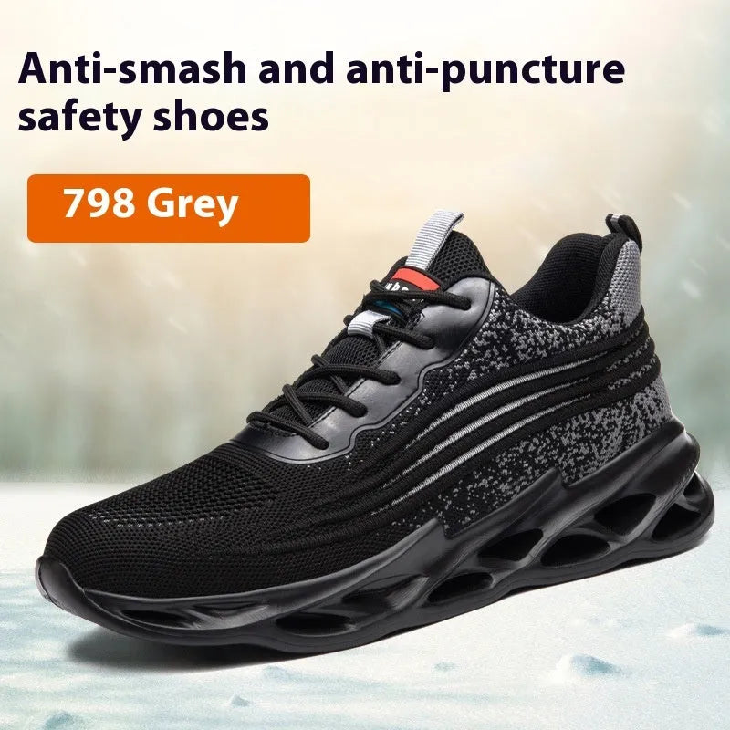Brown leather labour protection safety shoes with rubber sole on work surface