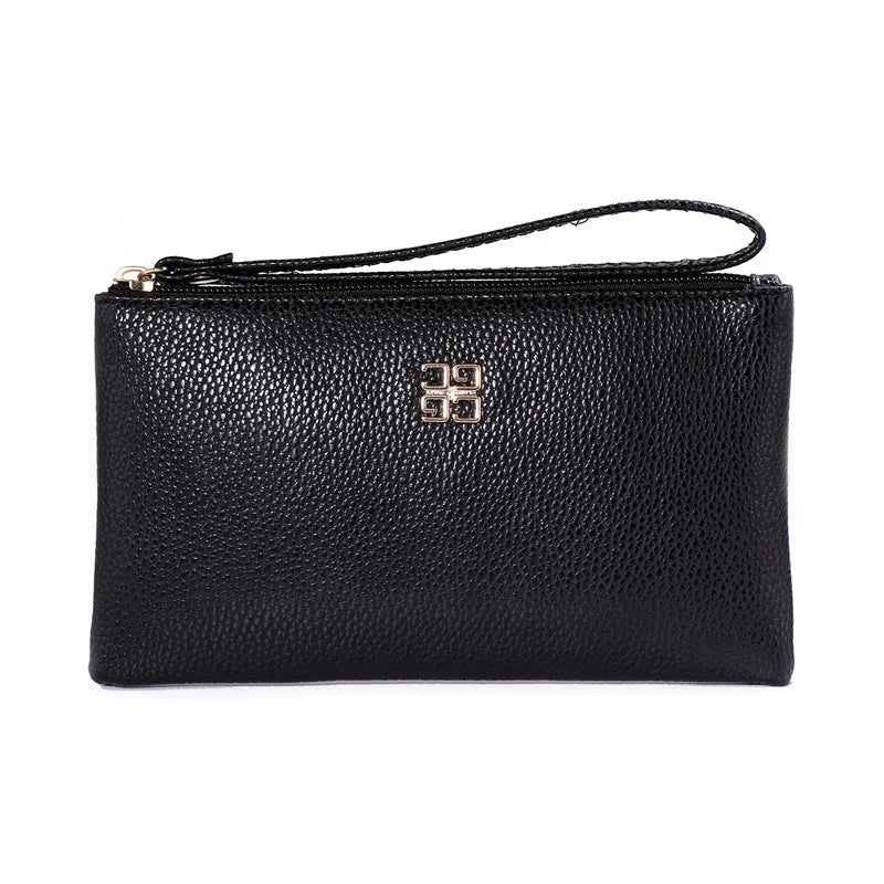 Long 55-inch PU leather phone wallet zipper handbag in solid colour with sewing line detailing