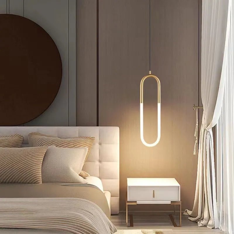 Nordic minimalist U-shaped bedside chandelier pendant light with tri-colour dimming functionality