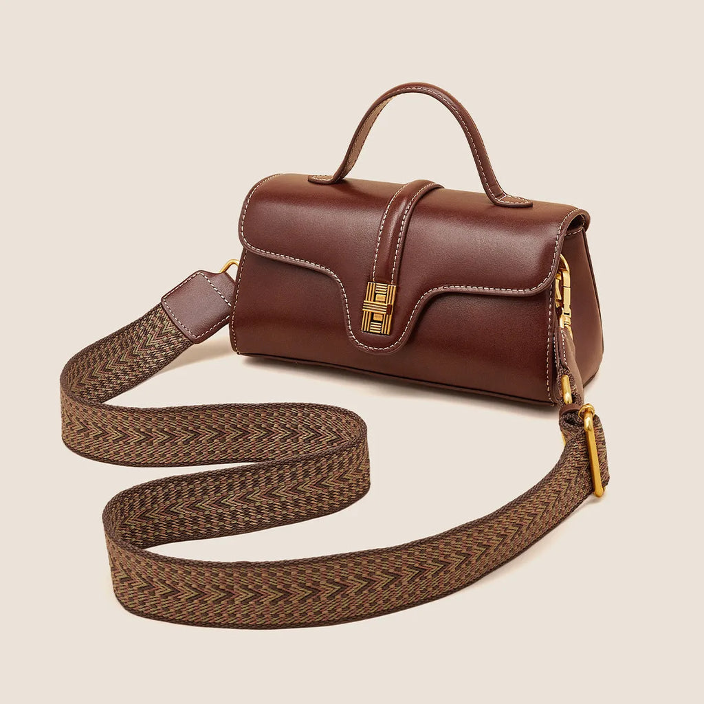 Niche Original Retro Cambridge messenger bag in brown cow leather and synthetic leather with lock detail