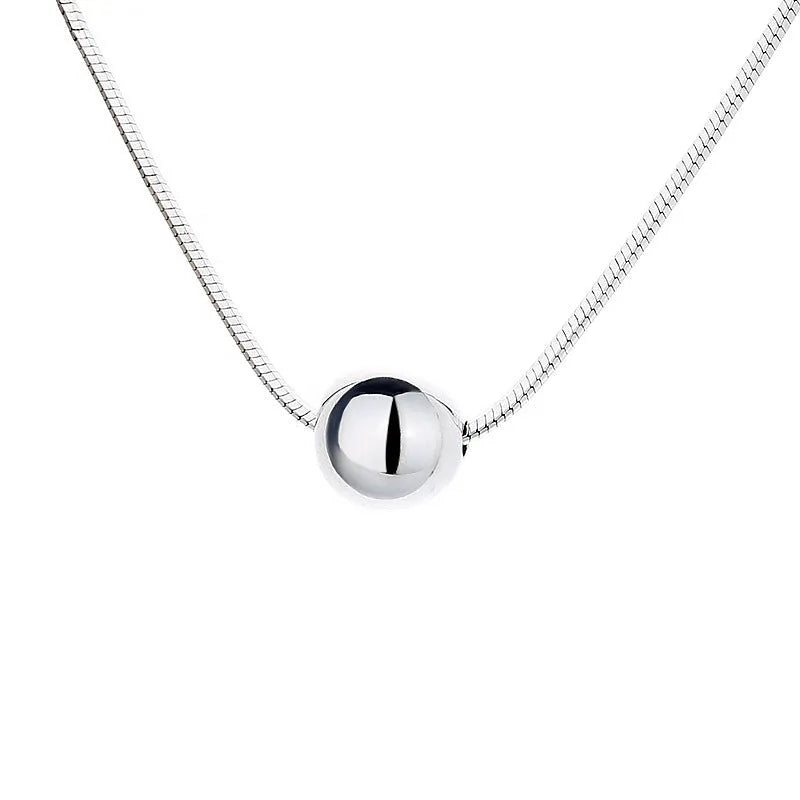 925 sterling silver clavicle chain necklace with round ball pendant on woman's neck