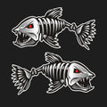 Reflective bumper sticker with horror skeleton shark fishing design covering car scratch, available in 15cm 25cm 30cm pairs